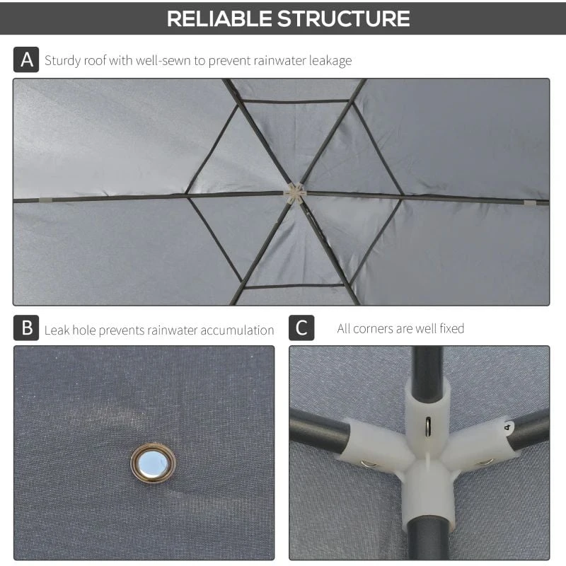 Outsunny Hexagon Gazebo With Netting Walls 4000x4000mm - Grey - 84C-044CG 10 Outsunny Hexagon Gazebo With Netting Walls 4000x4000mm - Grey - 84C-044CG - Image 10