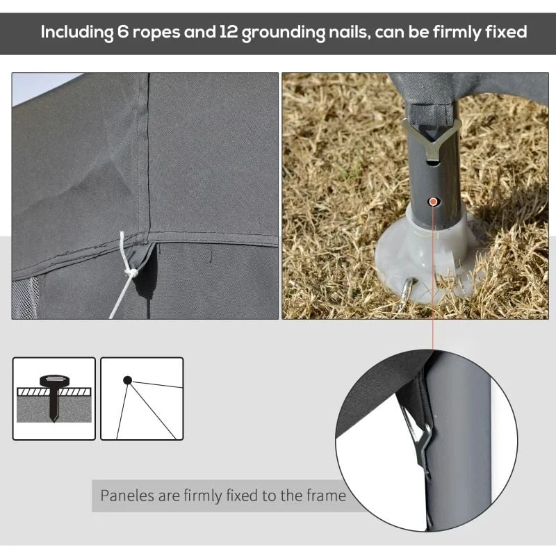 Outsunny Hexagon Gazebo With Netting Walls 4000x4000mm - Grey - 84C-044CG 9 Outsunny Hexagon Gazebo With Netting Walls 4000x4000mm - Grey - 84C-044CG - Image 9