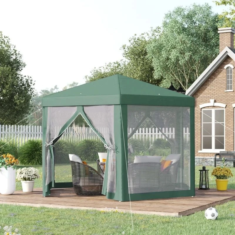 Outsunny Hexagon Gazebo With Netting Walls 4000x4000mm - Green - 84C-044GN 1 Outsunny Hexagon Gazebo With Netting Walls 4000x4000mm - Green - 84C-044GN