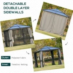 Outsunny Hardtop Garden Gazebo With Mesh Curtains 3000x3000mm - Dark Grey - 84C-049CG -OUTSUNNY Sales Shop outsunny 84c 049cg 3