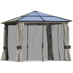 Outsunny Hardtop Garden Gazebo With Mesh Curtains 3000x3000mm - Dark Grey - 84C-049CG -OUTSUNNY Sales Shop outsunny 84c 049cg 7