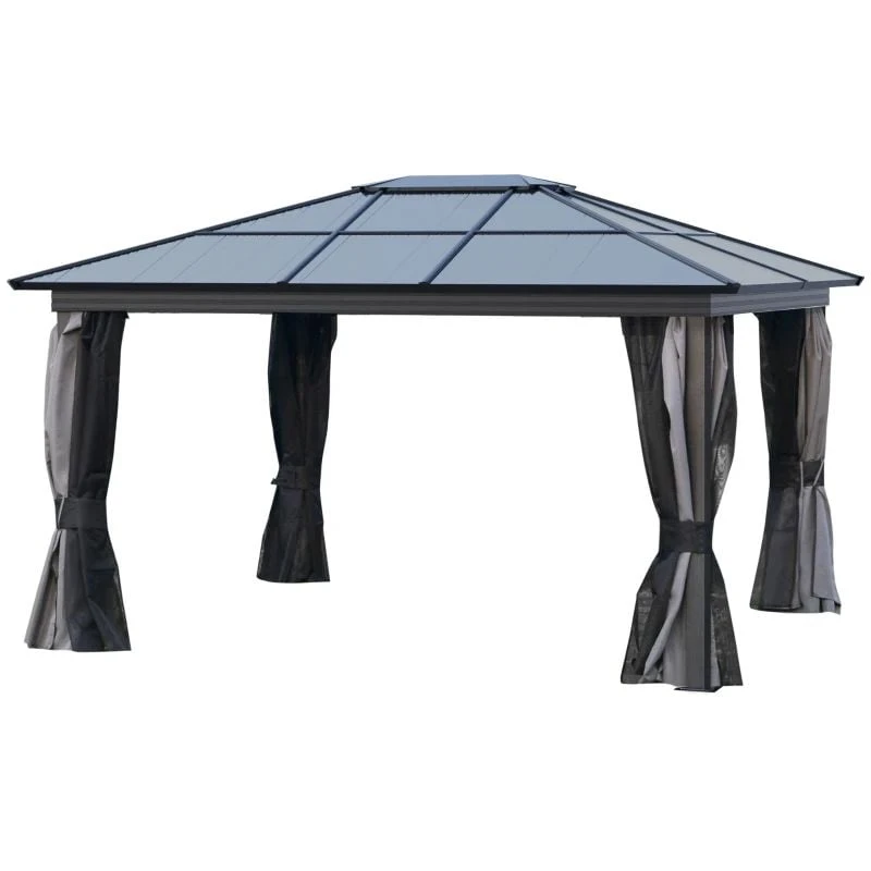Outsunny Hardtop Garden Gazebo With Mesh Curtains 3600x4000mm - Dark Grey - 84C-049V02 2 Outsunny Hardtop Garden Gazebo With Mesh Curtains 3600x4000mm - Dark Grey - 84C-049V02 - Image 2