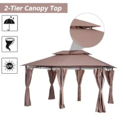 Outsunny 2 Tier Garden Gazebo With Curtains 3000x4000mm - Khaki - 84C-050 -OUTSUNNY Sales Shop outsunny 84c 050 3
