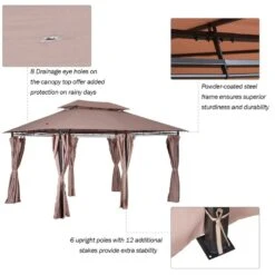 Outsunny 2 Tier Garden Gazebo With Curtains 3000x4000mm - Khaki - 84C-050 -OUTSUNNY Sales Shop outsunny 84c 050 4