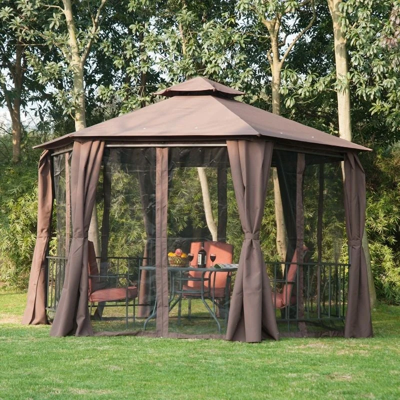 Outsunny 2 Tier Hexagon Garden Party Tent 3000x3000mm - Brown - 84C-052CF 8 Outsunny 2 Tier Hexagon Garden Party Tent 3000x3000mm - Brown - 84C-052CF - Image 8