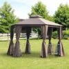 Outsunny 2 Tier Hexagon Garden Party Tent 3000x3000mm - Brown - 84C-052CF