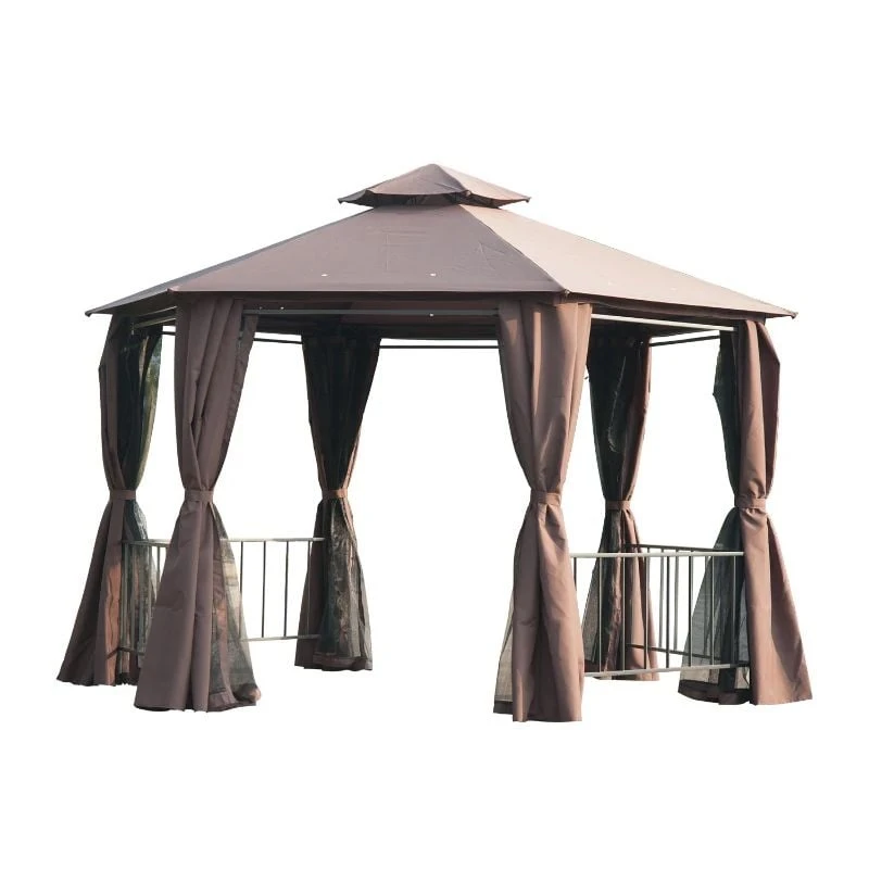 Outsunny 2 Tier Hexagon Garden Party Tent 3000x3000mm - Brown - 84C-052CF 2 Outsunny 2 Tier Hexagon Garden Party Tent 3000x3000mm - Brown - 84C-052CF - Image 2