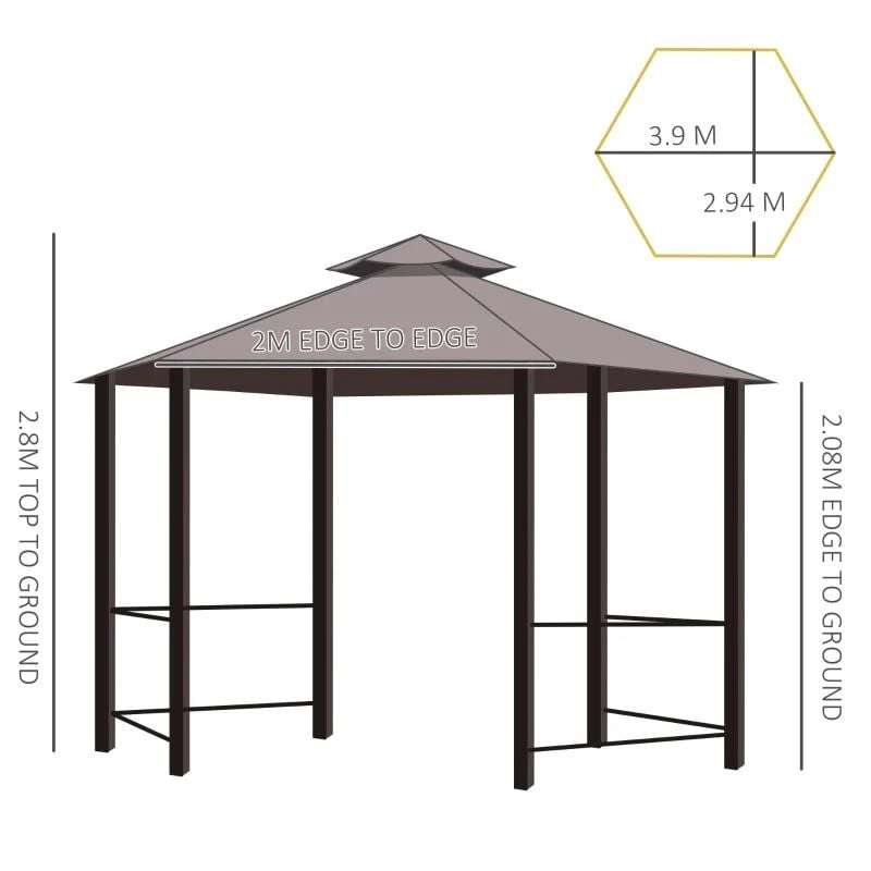 Outsunny 2 Tier Hexagon Garden Party Tent 3000x3000mm - Brown - 84C-052CF 7 Outsunny 2 Tier Hexagon Garden Party Tent 3000x3000mm - Brown - 84C-052CF - Image 7