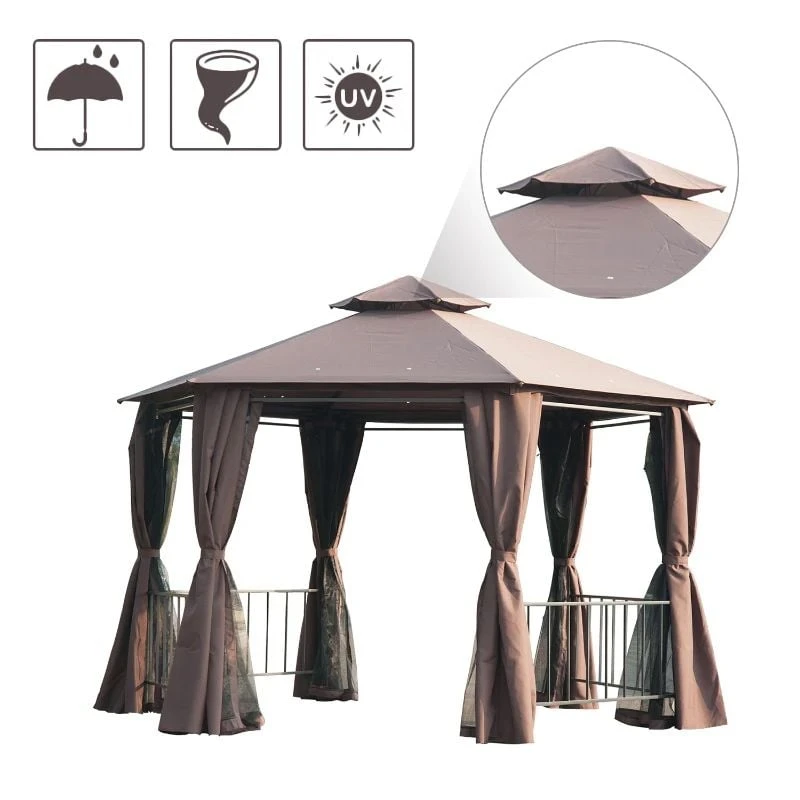 Outsunny 2 Tier Hexagon Garden Party Tent 3000x3000mm - Brown - 84C-052CF 6 Outsunny 2 Tier Hexagon Garden Party Tent 3000x3000mm - Brown - 84C-052CF - Image 6