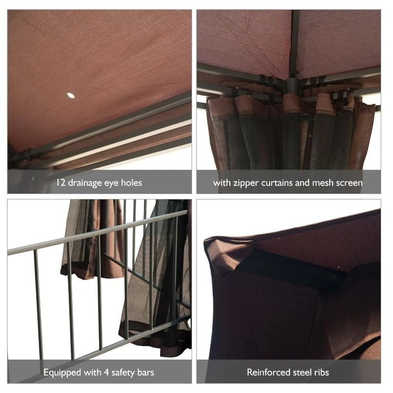 Outsunny 2 Tier Hexagon Garden Party Tent 3000x3000mm - Brown - 84C-052CF 5 Outsunny 2 Tier Hexagon Garden Party Tent 3000x3000mm - Brown - 84C-052CF - Image 5