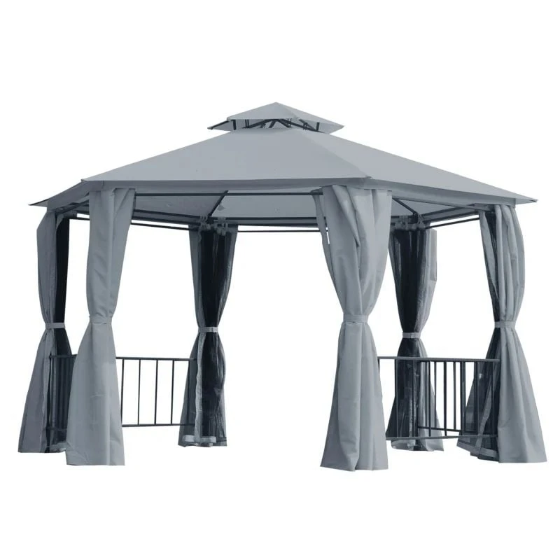 Outsunny 2 Tier Hexagon Garden Party Tent 3000x3000mm - Grey - 84C-052GY 10 Outsunny 2 Tier Hexagon Garden Party Tent 3000x3000mm - Grey - 84C-052GY - Image 10