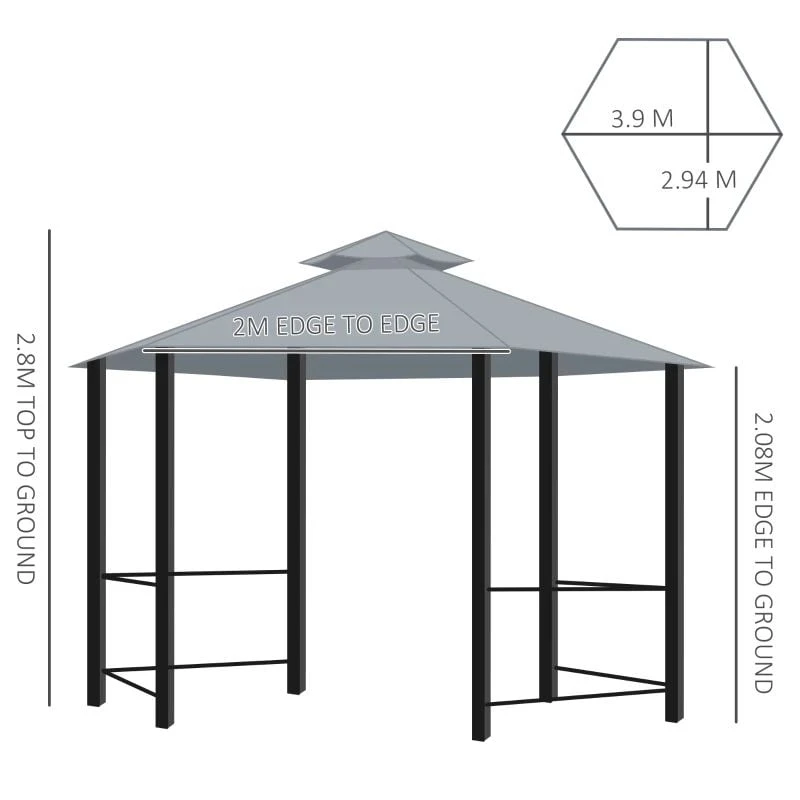 Outsunny 2 Tier Hexagon Garden Party Tent 3000x3000mm - Grey - 84C-052GY 9 Outsunny 2 Tier Hexagon Garden Party Tent 3000x3000mm - Grey - 84C-052GY - Image 9