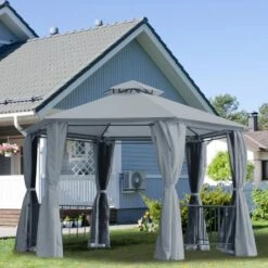 Outsunny 2 Tier Hexagon Garden Party Tent 3000x3000mm - Grey - 84C-052GY