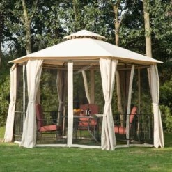 Outsunny 2 Tier Hexagon Garden Party Tent 3000x3000mm - Beige - 84C-052YL -OUTSUNNY Sales Shop outsunny 84c 052yl 1