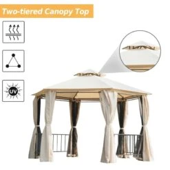 Outsunny 2 Tier Hexagon Garden Party Tent 3000x3000mm - Beige - 84C-052YL -OUTSUNNY Sales Shop outsunny 84c 052yl 3