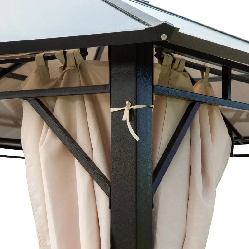 Outsunny Hardtop Garden Gazebo With Curtains 3000x3600mm - Brown - 84C-069 6 Outsunny Hardtop Garden Gazebo With Curtains 3000x3600mm - Brown - 84C-069 - Image 6
