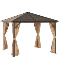 Outsunny Hardtop Garden Gazebo With Curtains And Nets 3000x3000mm - Black/Brown - 84C-094 -OUTSUNNY Sales Shop outsunny 84c 094