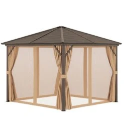 Outsunny Hardtop Garden Gazebo With Curtains And Nets 3000x3000mm - Brown - 84C-094V01 -OUTSUNNY Sales Shop outsunny 84c 094v01 10