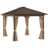 Outsunny Hardtop Garden Gazebo With Curtains And Nets 3000x3600mm - Brown - 84C-095V01 -OUTSUNNY Sales Shop outsunny 84c 095v01