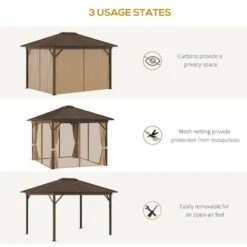 Outsunny Hardtop Garden Gazebo With Curtains And Nets 3000x3600mm - Brown - 84C-095V01 -OUTSUNNY Sales Shop outsunny 84c 095v01 6