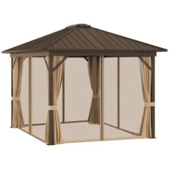 Outsunny Hardtop Garden Gazebo With Curtains And Nets 3000x3600mm - Brown - 84C-095V01 -OUTSUNNY Sales Shop outsunny 84c 095v01 7