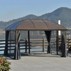 Outsunny Hardtop Garden Gazebo With Curtains 4000x3000 - Grey - 84C-097CG