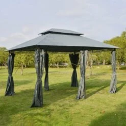 Outsunny 2 Tier Garden Gazebo With Curtains 3000x4000mm - Grey - 84C-099GY