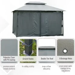 Outsunny 2 Tier Garden Gazebo With Curtains 3000x4000mm - Grey - 84C-099GY -OUTSUNNY Sales Shop outsunny 84c 099gy 3