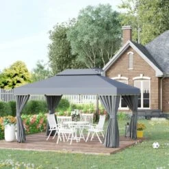 Outsunny 2 Tier Garden Gazebo With Curtains And Nets 3000x4000mm - Grey - 84C-101GY -OUTSUNNY Sales Shop outsunny 84c 101gy