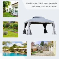 Outsunny 2 Tier Garden Gazebo With Curtains And Nets 3000x4000mm - Grey - 84C-101GY -OUTSUNNY Sales Shop outsunny 84c 101gy 6