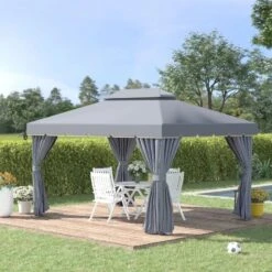 Outsunny 2 Tier Garden Gazebo With Curtains And Nets 3000x4000mm - Grey - 84C-101GY