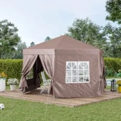 Outsunny Pop-up Garden Gazebo With Curtains & Windows 4000x4000mm - Brown - 84C-106
