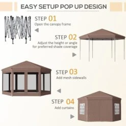 Outsunny Pop-up Garden Gazebo With Curtains & Windows 4000x4000mm - Brown - 84C-106 -OUTSUNNY Sales Shop outsunny 84c 106 3