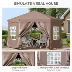 Outsunny Pop-up Garden Gazebo With Curtains & Windows 4000x4000mm - Brown - 84C-106 -OUTSUNNY Sales Shop outsunny 84c 106 7