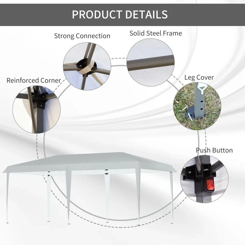 Outsunny Pop-Up Garden Gazebo With Carry Bag 6000x3000mm - Grey - 84C-118MX 6 Outsunny Pop-Up Garden Gazebo With Carry Bag 6000x3000mm - Grey - 84C-118MX - Image 6