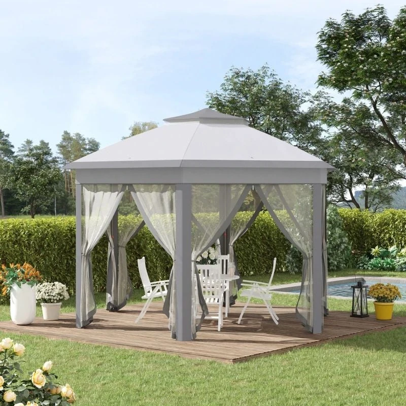 Outsunny Pop-up Hexagon Gazebo With Mesh Sidewalls 4000x4000mm - Grey - 84C-120GY 10 Outsunny Pop-up Hexagon Gazebo With Mesh Sidewalls 4000x4000mm - Grey - 84C-120GY - Image 10