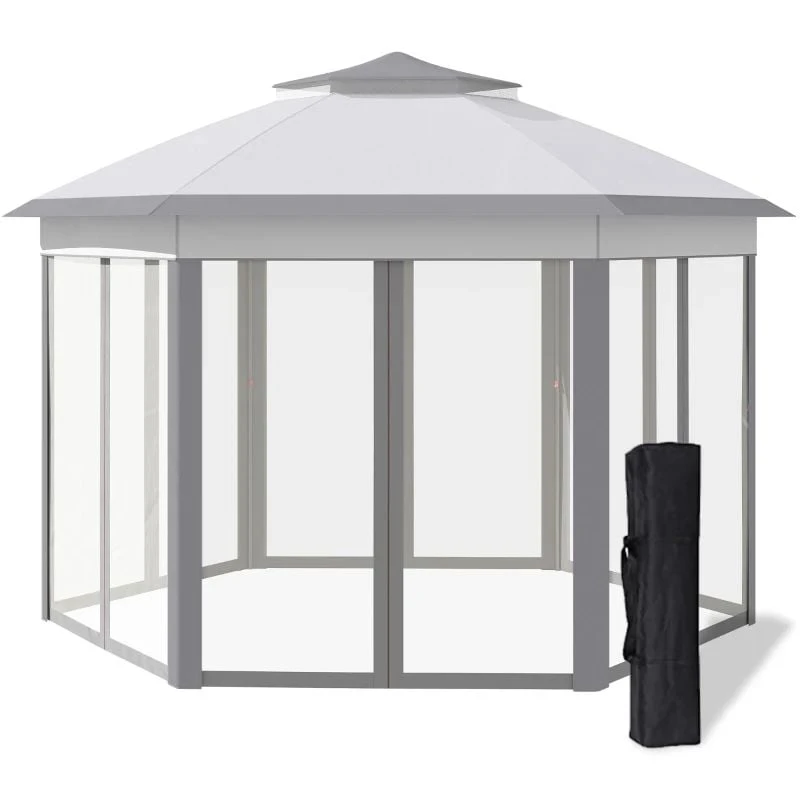 Outsunny Pop-up Hexagon Gazebo With Mesh Sidewalls 4000x4000mm - Grey - 84C-120GY 2 Outsunny Pop-up Hexagon Gazebo With Mesh Sidewalls 4000x4000mm - Grey - 84C-120GY - Image 2