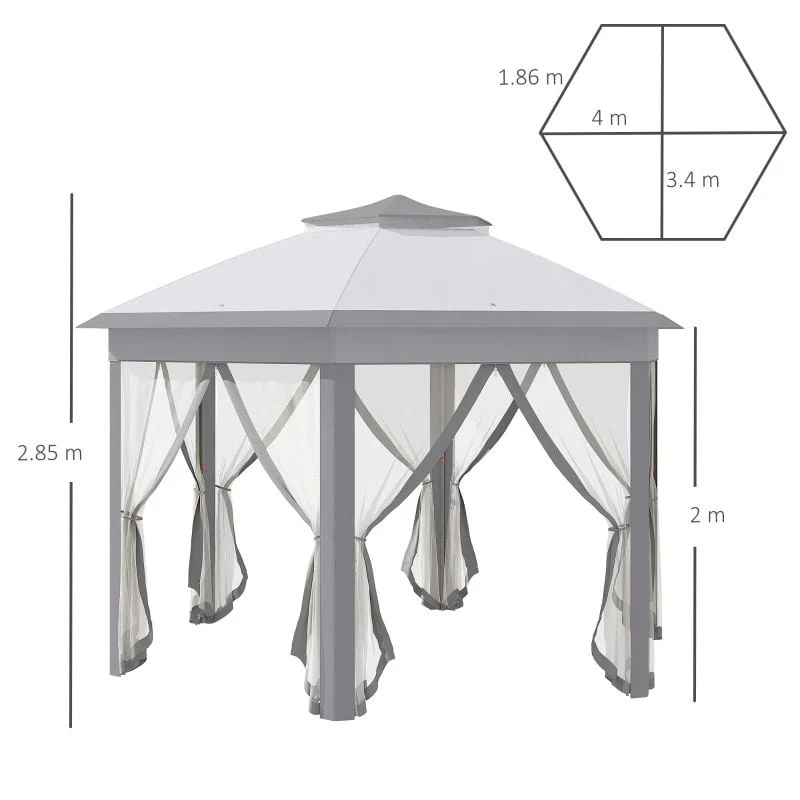 Outsunny Pop-up Hexagon Gazebo With Mesh Sidewalls 4000x4000mm - Grey - 84C-120GY 9 Outsunny Pop-up Hexagon Gazebo With Mesh Sidewalls 4000x4000mm - Grey - 84C-120GY - Image 9