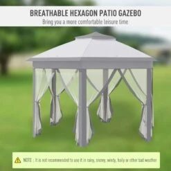 Outsunny Pop-up Hexagon Gazebo With Mesh Sidewalls 4000x4000mm - Grey - 84C-120GY 17 Outsunny Pop-up Hexagon Gazebo With Mesh Sidewalls 4000x4000mm - Grey - 84C-120GY -OUTSUNNY Sales Shop outsunny 84c 120gy 3
