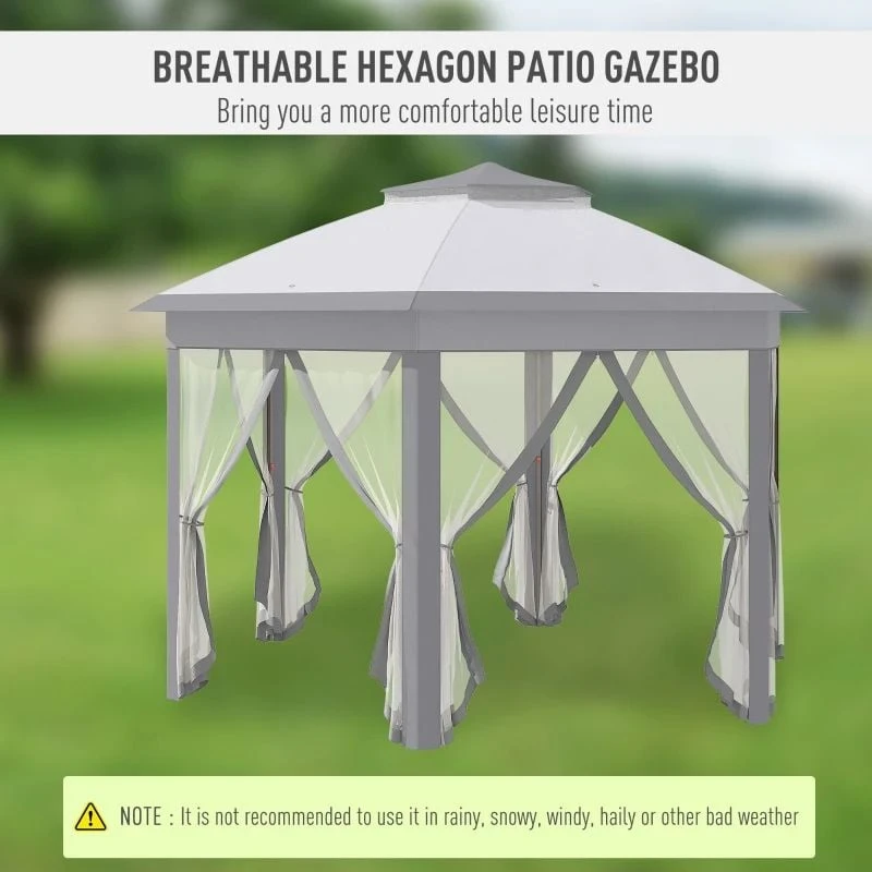 Outsunny Pop-up Hexagon Gazebo With Mesh Sidewalls 4000x4000mm - Grey - 84C-120GY 8 Outsunny Pop-up Hexagon Gazebo With Mesh Sidewalls 4000x4000mm - Grey - 84C-120GY - Image 8