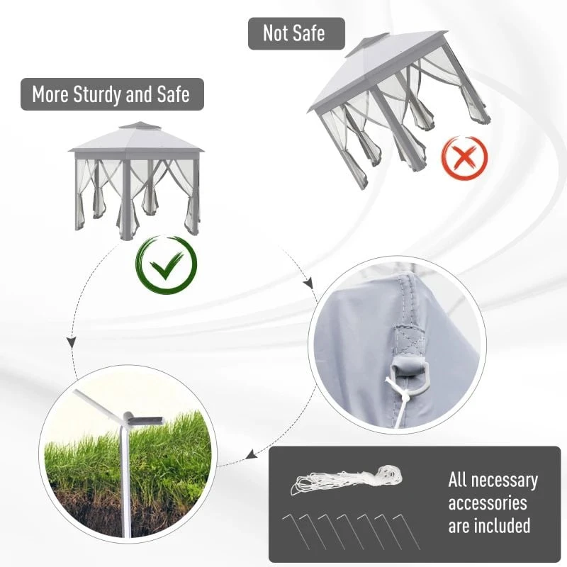 Outsunny Pop-up Hexagon Gazebo With Mesh Sidewalls 4000x4000mm - Grey - 84C-120GY 6 Outsunny Pop-up Hexagon Gazebo With Mesh Sidewalls 4000x4000mm - Grey - 84C-120GY - Image 6