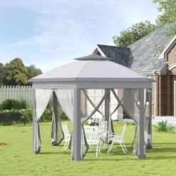 Outsunny Pop-up Hexagon Gazebo With Mesh Sidewalls 4000x4000mm - Grey - 84C-120GY