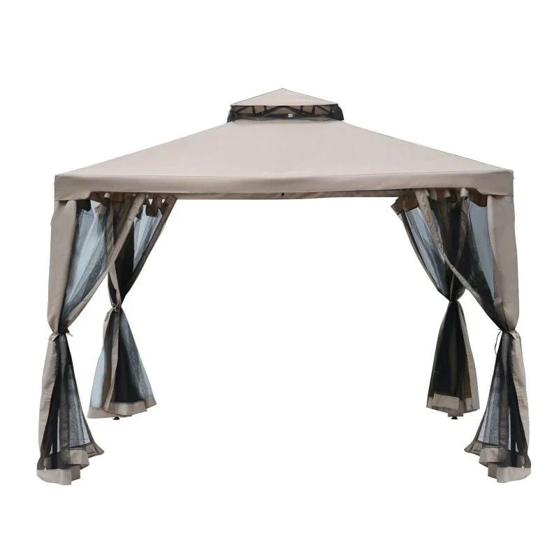 Outsunny 2 Tier Garden Gazebo With Curtains 3000x3000mm - Taupe - 84C-133CG 2 Outsunny 2 Tier Garden Gazebo With Curtains 3000x3000mm - Taupe - 84C-133CG - Image 2