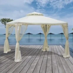 Outsunny 2 Tier Garden Gazebo With Curtains 3000x3000mm - White - 84C-133CW