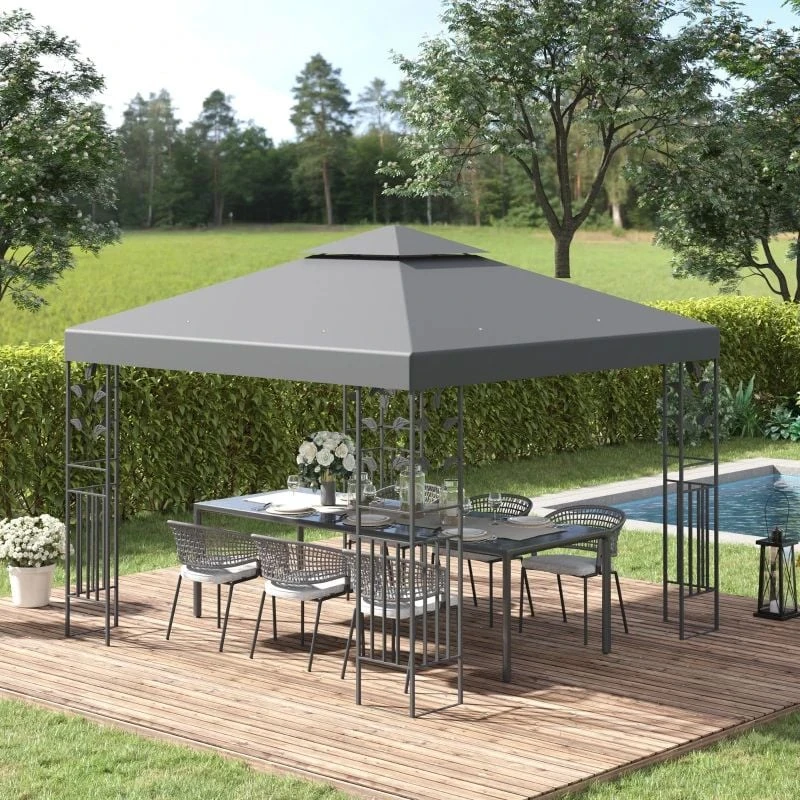 Outsunny 2 Tier Steel Garden Gazebo 3000x3000mm - Grey - 84C-147GY 1 Outsunny 2 Tier Steel Garden Gazebo 3000x3000mm - Grey - 84C-147GY