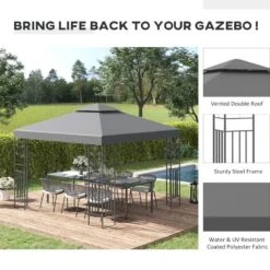 Outsunny 2 Tier Steel Garden Gazebo 3000x3000mm - Grey - 84C-147GY 17 Outsunny 2 Tier Steel Garden Gazebo 3000x3000mm - Grey - 84C-147GY -OUTSUNNY Sales Shop outsunny 84c 147gy 3