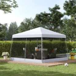 Outsunny Pop-up Garden Gazebo With Mesh Sidewalls 3600x3600mm - White - 84C-155WT