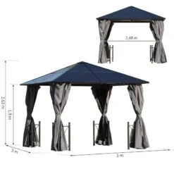 Outsunny Hardtop Garden Gazebo With Curtains And Nets 3000x3000mm - Black - 84C-171 -OUTSUNNY Sales Shop outsunny 84c 171 2