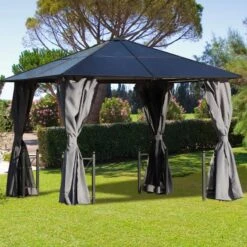 Outsunny Hardtop Garden Gazebo With Curtains And Nets 3000x3000mm - Black - 84C-171 -OUTSUNNY Sales Shop outsunny 84c 171 9