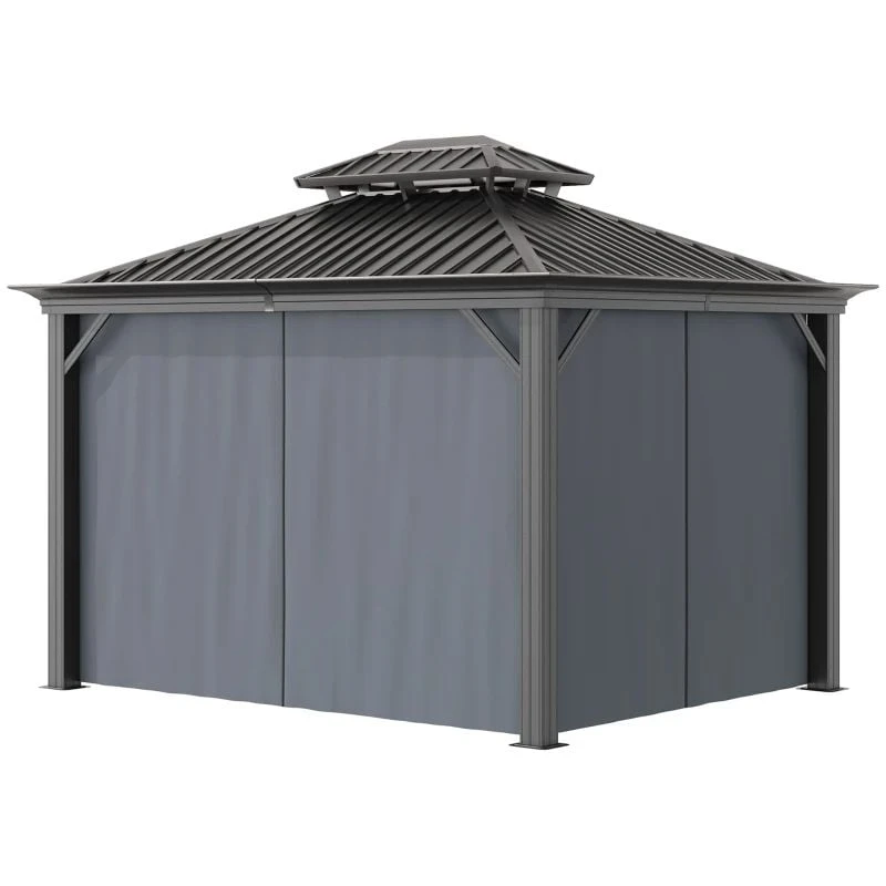 Outsunny 2 Tier Hardtop Gazebo With Curtains And Nets 3000x3700mm - Grey - 84C-204V02CG 4 Outsunny 2 Tier Hardtop Gazebo With Curtains And Nets 3000x3700mm - Grey - 84C-204V02CG - Image 4